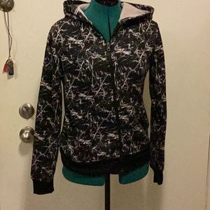 DAZL crackle print Hoodie slash pockets zip front Lg Jr’s Black & White